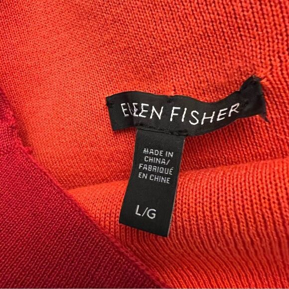 Eileen Fisher Large Red Orange Silk Blend Thick Knit Round Neck Boxy Sweater Top - Picture 9 of 10